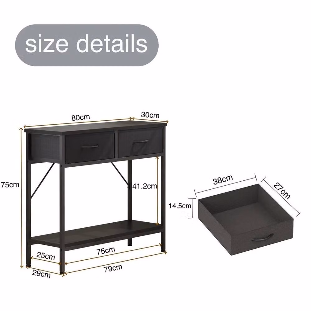 VOGREX Black MDF and Metal Console Table with 2 Fabric Drawers, W/D/H: 70 x 35 x 35 cm – 2