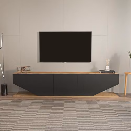 Decorotika Pearl Modern TV Stand in Black and Brown, W: 180 cm, D: 35 cm, H: 45 cm