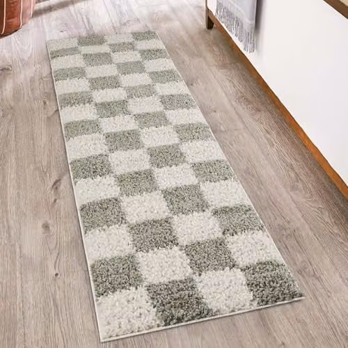 Desire Rugs Chester Modern Checkered Soft Shaggy Area Rug, Green, W: 60 cm, L: 220 cm – 1