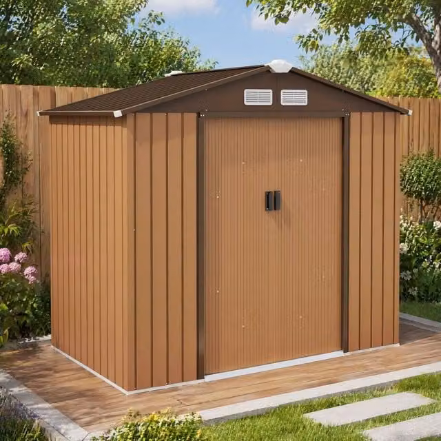 STILVORA Brown Pent Garden Storage Shed with Sliding Doors and Galvanised Steel Construction, W/D/H: 235 x 127 x 185 cm – 1