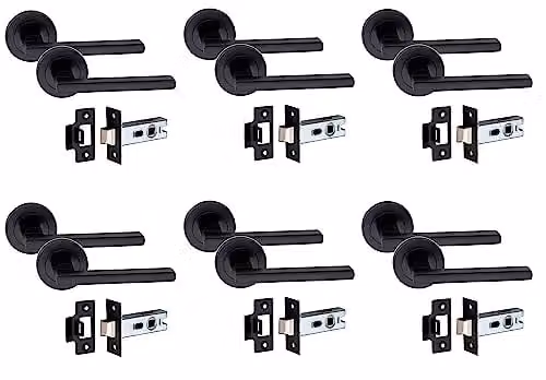 Golden Grace Leon Round Rose Door Handles and Latch in Matt Black