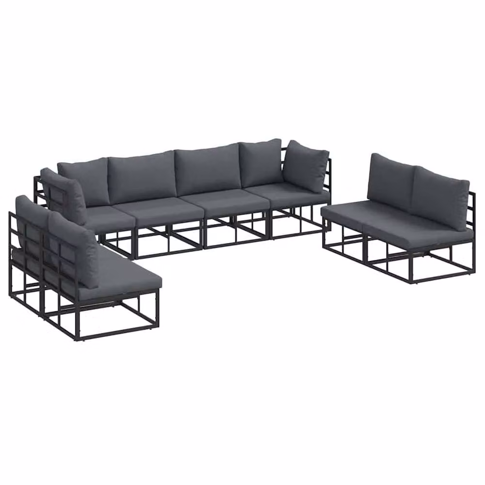 Berkfield Home 8-Piece U-Shape Garden Sofa Set in Black with Powder Coated Aluminium Frame, W: 283 cm, D: 71.5 cm, H: 71 cm – 2