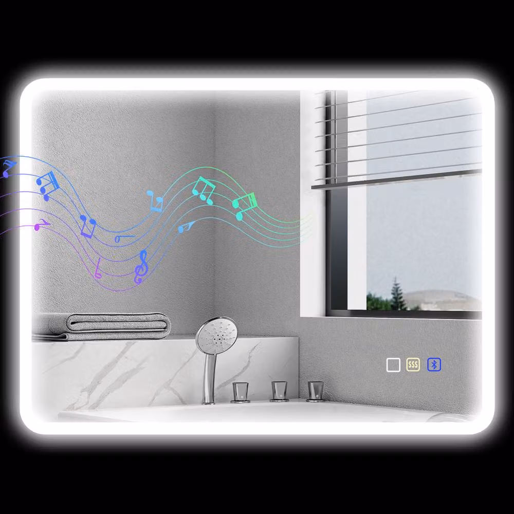 STILVORA LED Bluetooth Bathroom Mirror in Silver, Rectangular, W/H: 60 x 80 cm – 5