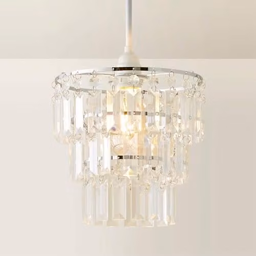 MiniSun Modern 3 Tier Cylinder Ceiling Light Shade with Transparent Acrylic Jewel Effect Droplets, Shade Width: 23 cm