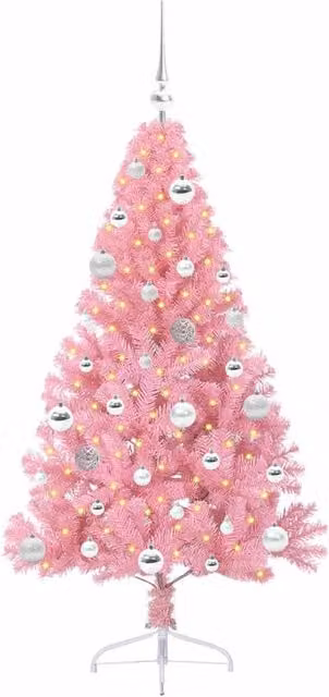 Berkfield Home Beautiful Artificial Pre-lit Pink Christmas Tree with 150 LEDs – 1