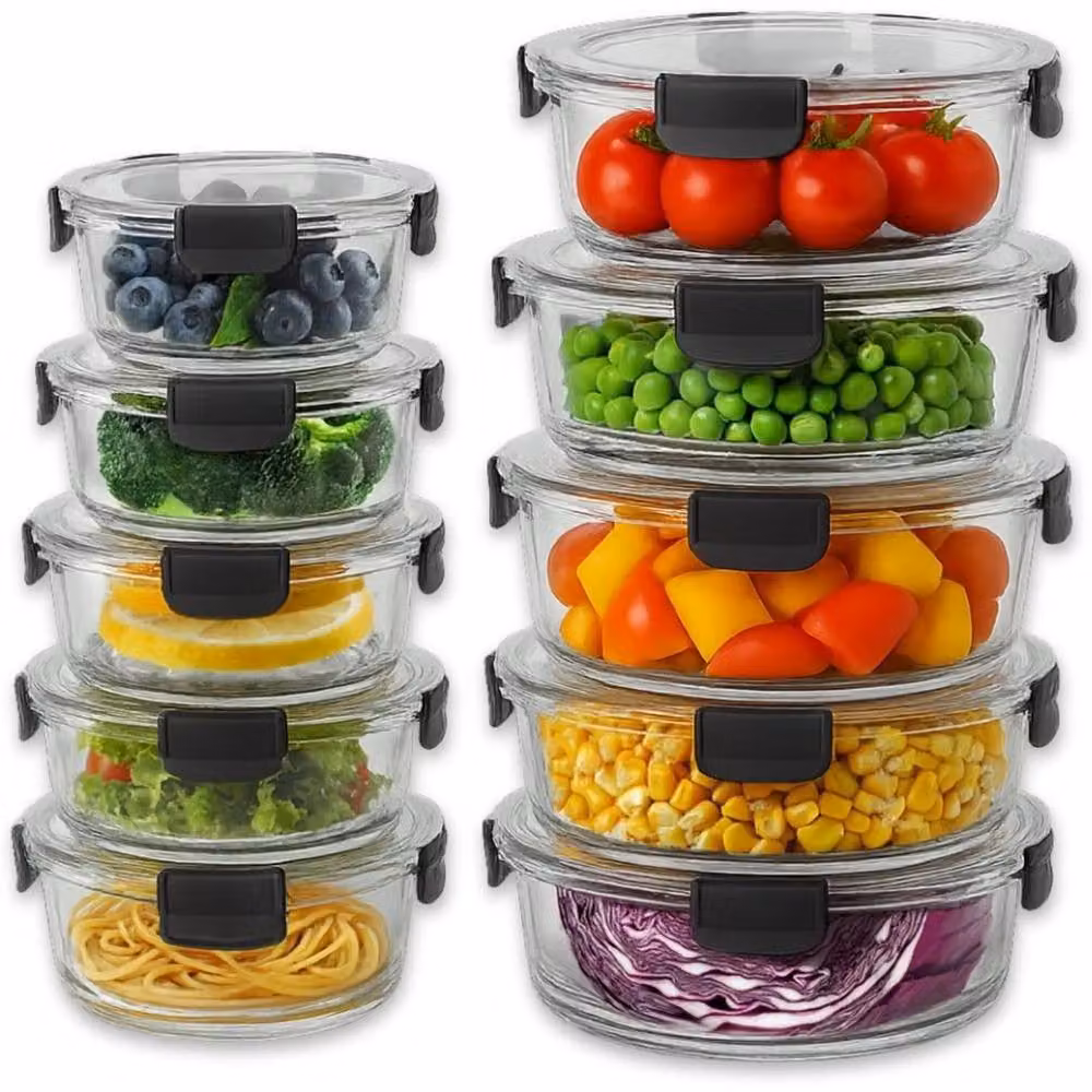 PAWNORA Airtight Glass Meal Prep Food Storage Containers in Clear, BPA-Free, Leakproof, Microwave, Freezer and Dishwasher Safe – 3