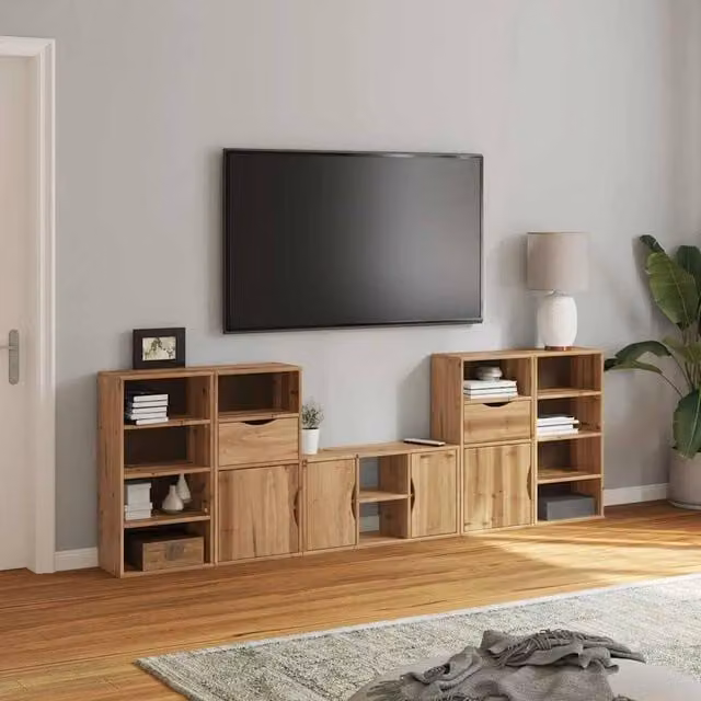 Berkfield Home ODDA 5 Piece Solid Wood Pine TV Unit with Storage in Brown