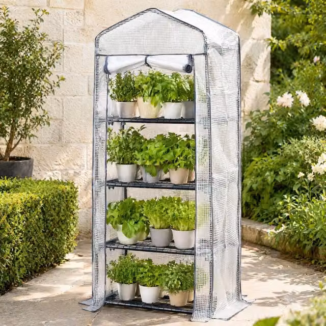 STILVORA 4 Tier Greenhouse with PE Cover in White, W/D/H: 70 x 50 x 160 cm