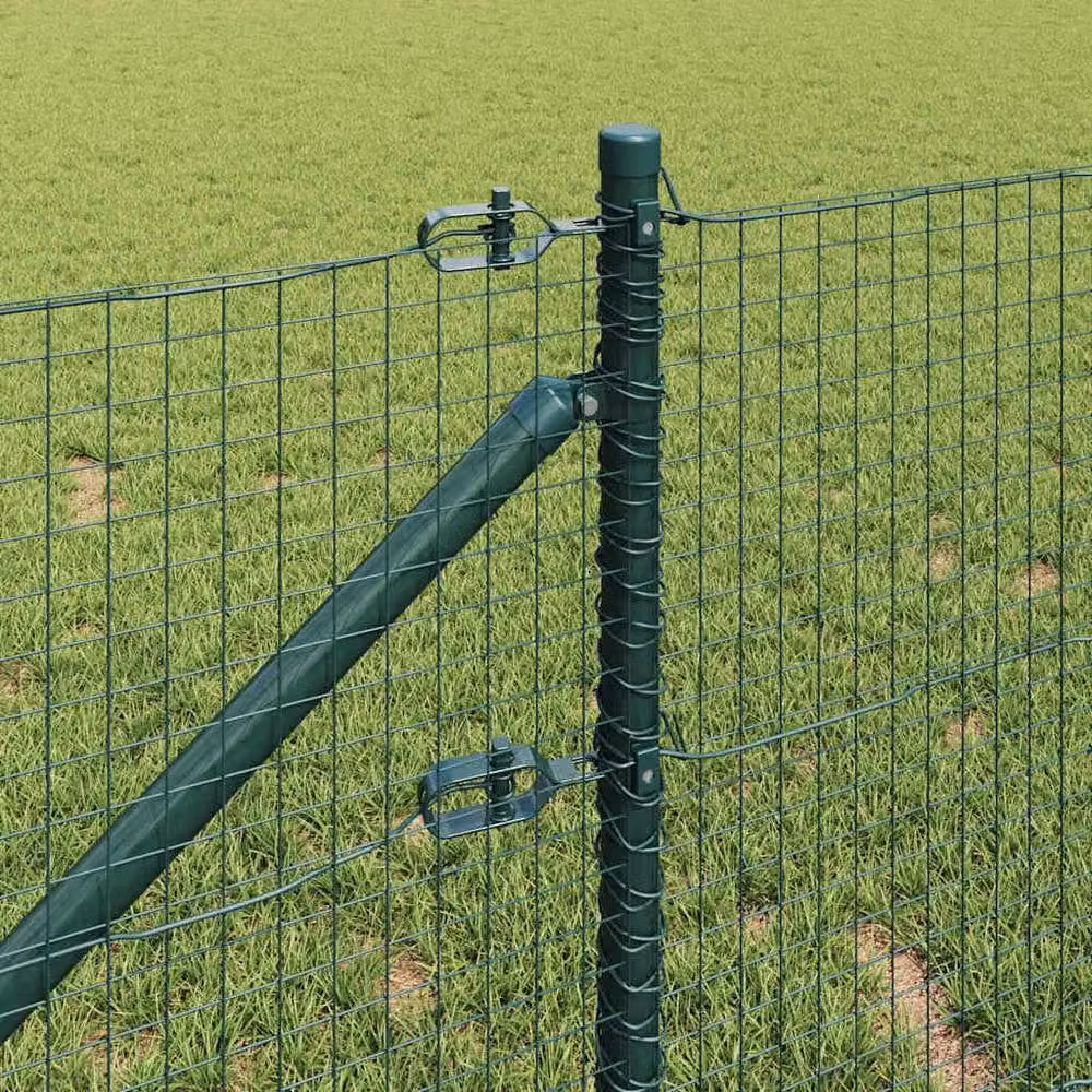 Berkfield Home Green Powder-Coated Steel Welded Wire Fence with 7 In-Ground Spike Posts, W: 10 m, H: 0.8 m – 3