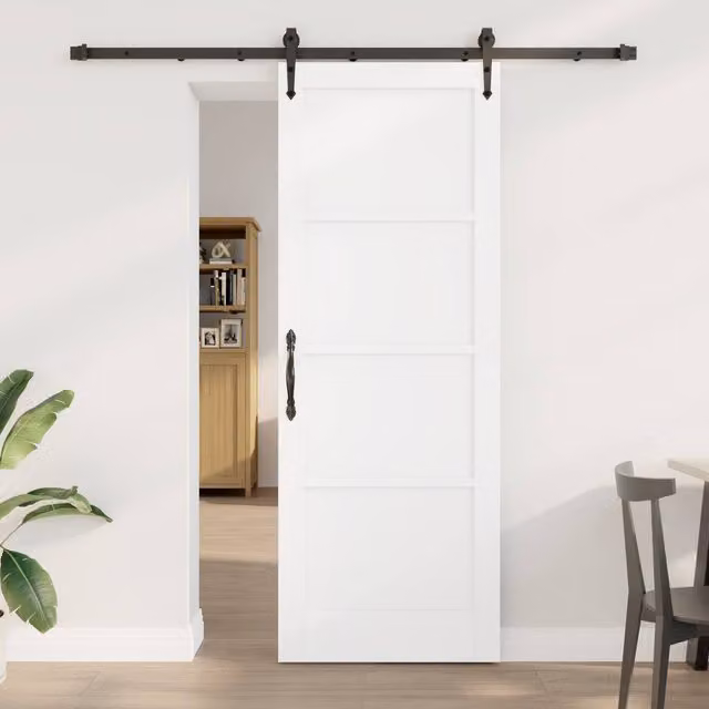 Berkfield Home Modern White Lacquered Solid Pine Sliding Door with Hardware Set W: 78 cm, H: 211 cm