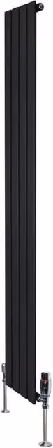 Monstershop Black Steel Flat Single Column Radiator with Thermostat Head and Valves, H: 180 cm, W: 28 cm, D: 6 cm