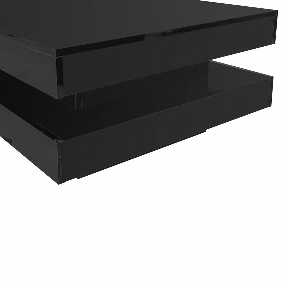 STILVORA Modern Black Glossy Square Coffee Table with Rotating Top and LED Lights W/D/H: 70 x 70 x 36 cm – 5