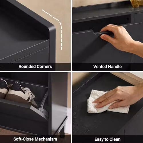 SoBuy Modern Slim Shoe Storage Cabinet with Tilting Compartments in Black or Grey, W: 100 cm, H: 91 cm, D: 19 cm – 5