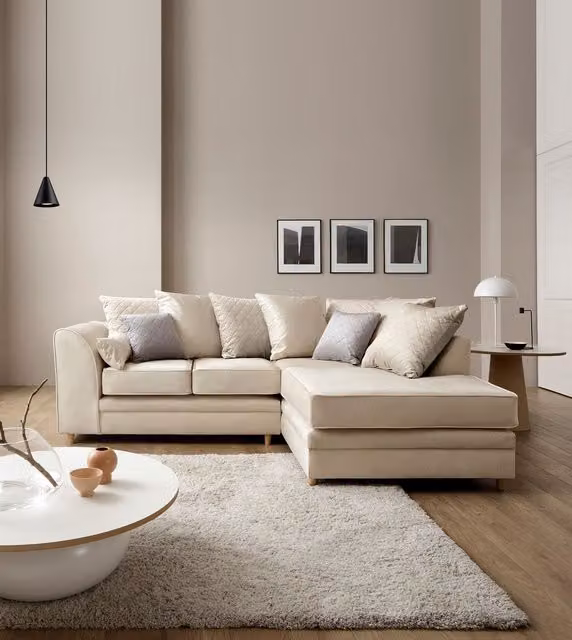 Abakus Direct Chicago Spill-Proof Velvet Right Hand Facing Corner Sofa in Cream