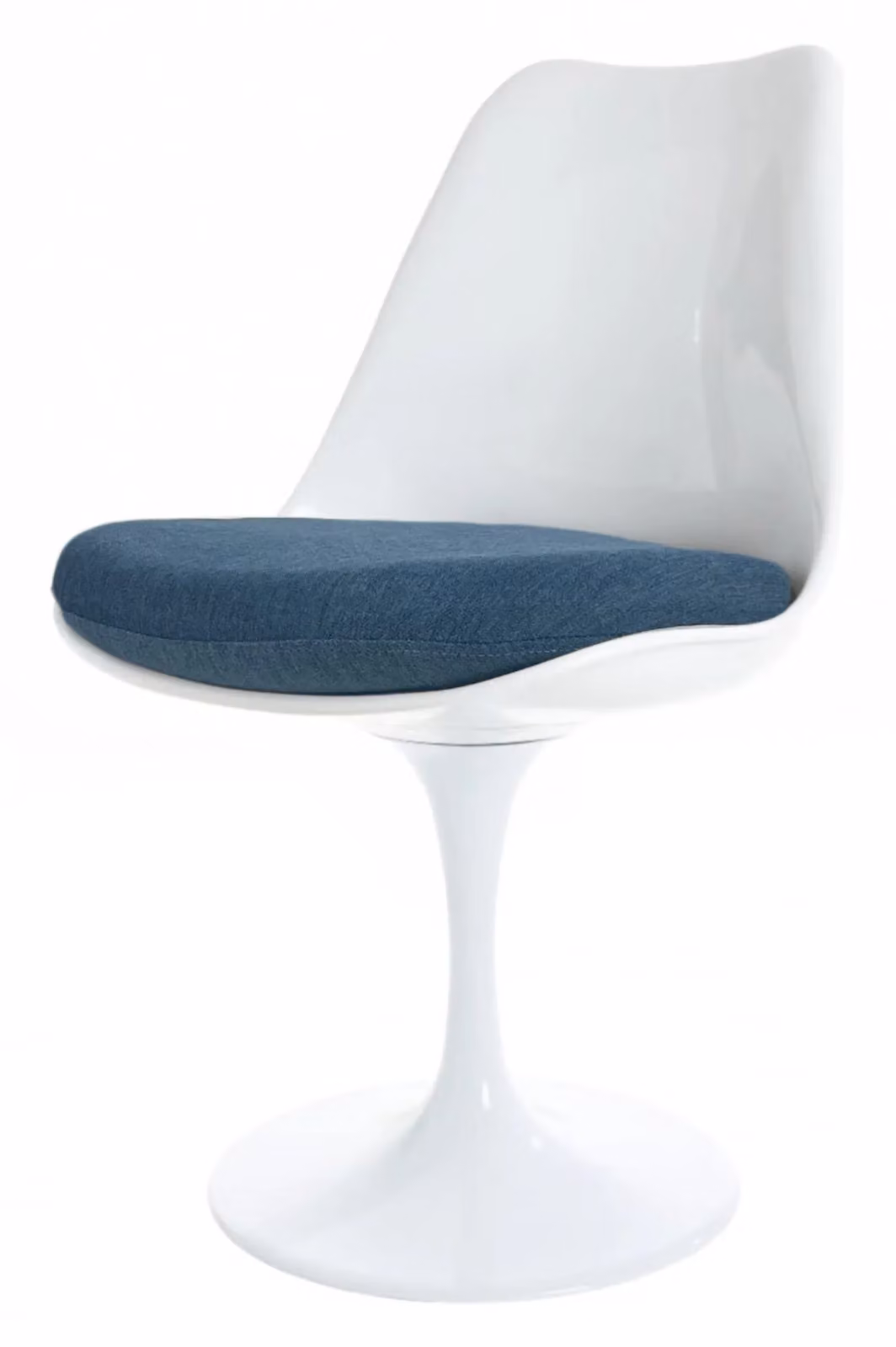 Fusion Living White Tulip Swivel Dining Chair with Navy Blue Velvet Cushion – 2