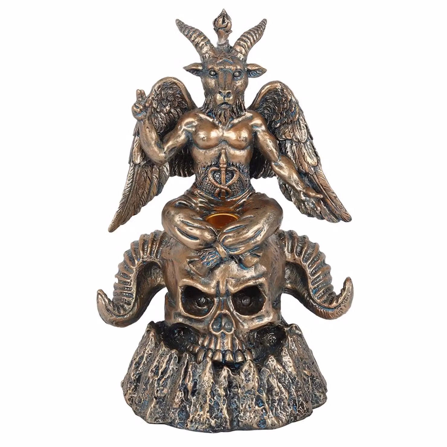Something Different Baphomet Backflow Incense Burner in Brown and Bronze, H: 23.0 cm, W: 15.0 cm, D: 12.0 cm – 2