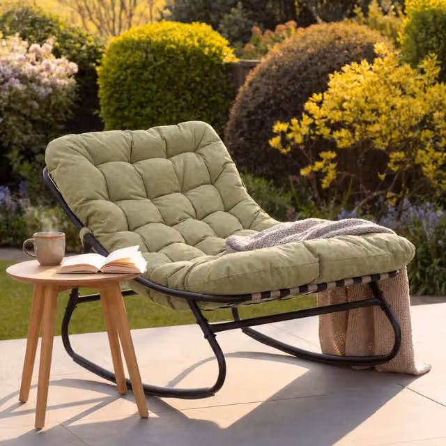 Artemis Home Solace Outdoor Rocking Chair in Green and Black with Metal Upholstered Frame, W/D/H: 74 x 78 x 101 cm