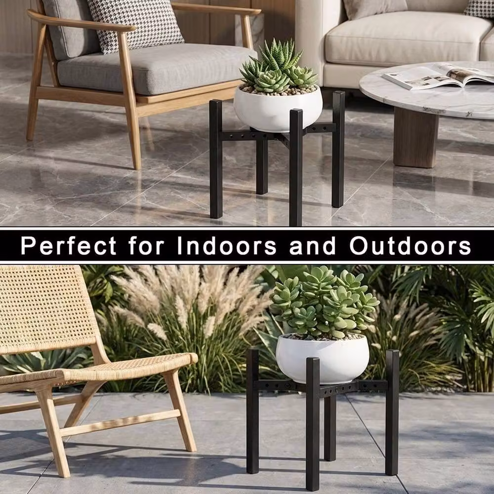 Kelvenix 2 Pack Adjustable Metal Plant Stands in Matt Black – 4