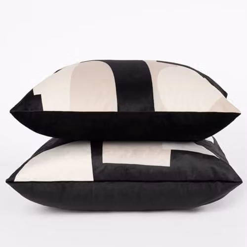 OHS Pack of 2 Abstract Print Matte Velvet Cushion Covers in Black and White, 45 x 45 cm – 3