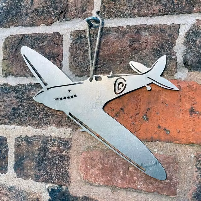 Poppyforge Hanging Spitfire Metal Garden Art in Silver, W: 23 cm, H: 18 cm