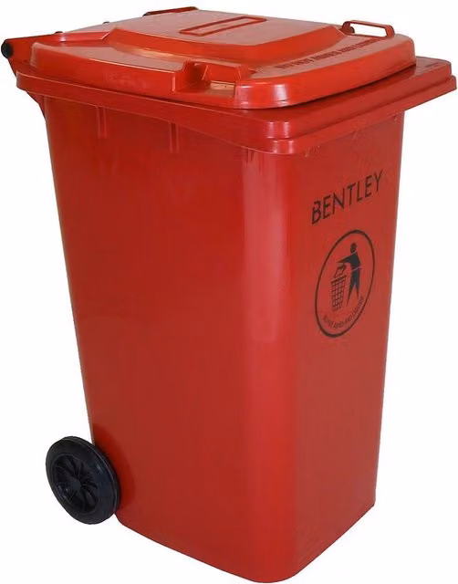 Charles Bentley 240 Litre Red Plastic Wheelie Bin with Flip Lid, H 99 x W 73 x D 58.5 cm – 1