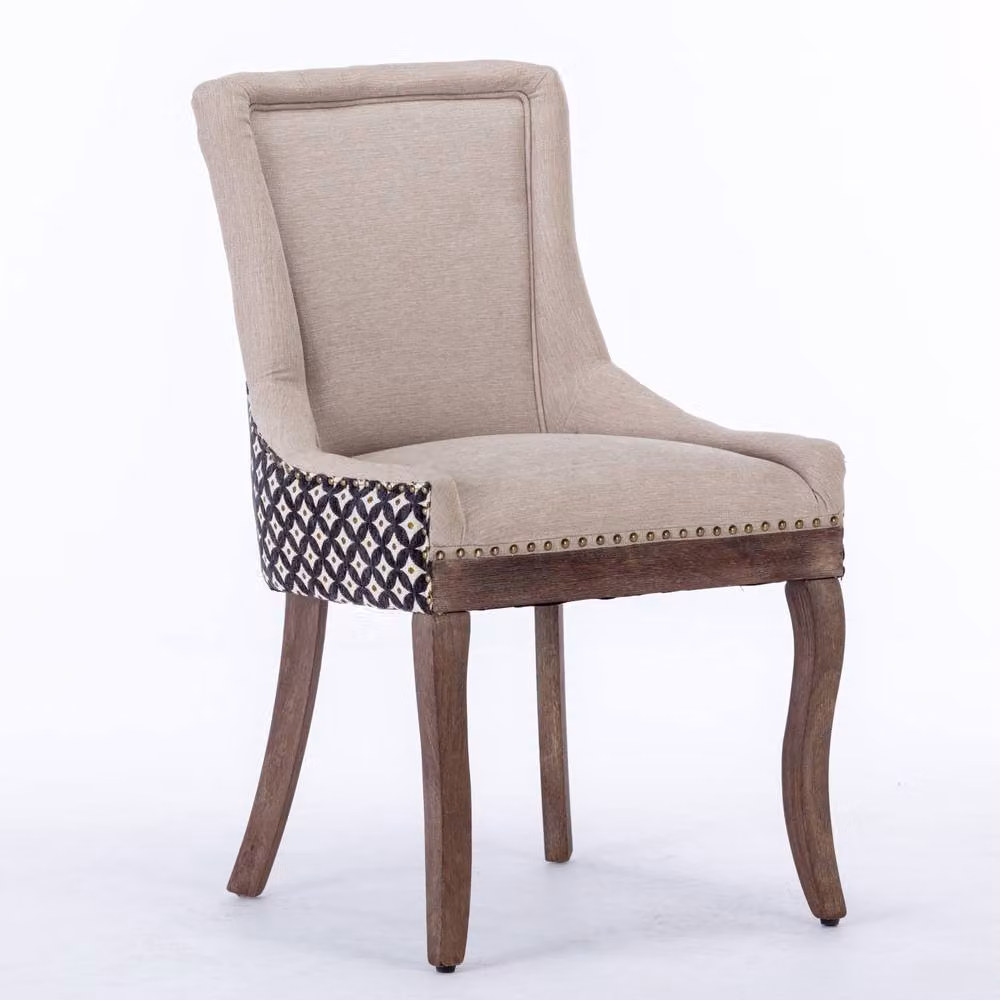 Modern Home Touch Bewley Set of 4 Vintage Linen Upholstered Kitchen Dining Chairs with Oak Wood Legs in Beige – 2
