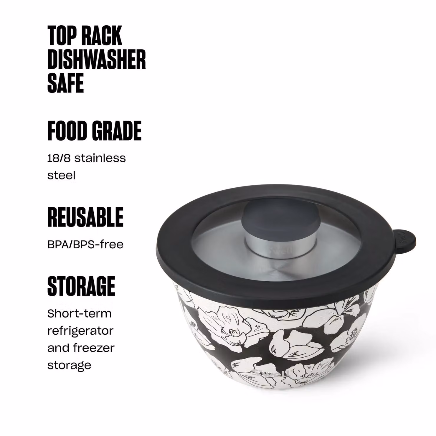S'well Charcoal Bloom Stainless Steel Salad Bowl Kit, 1.9 l, Black and Transparent – 4