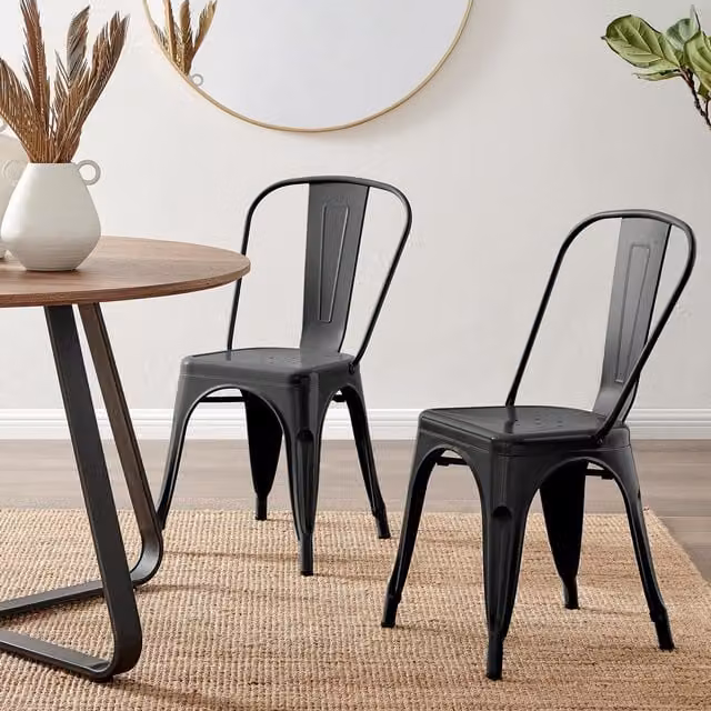FurnitureboxUK Set of 2 Colton Industrial Black Metal Stackable Tolix Style Dining Chairs