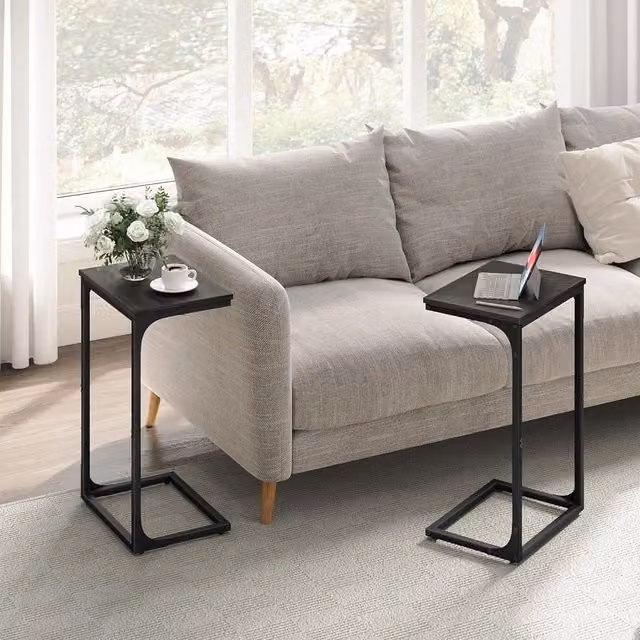 VASAGLE Set of 2 C-Shaped Industrial Side Tables with Metal Frame in Black – 1