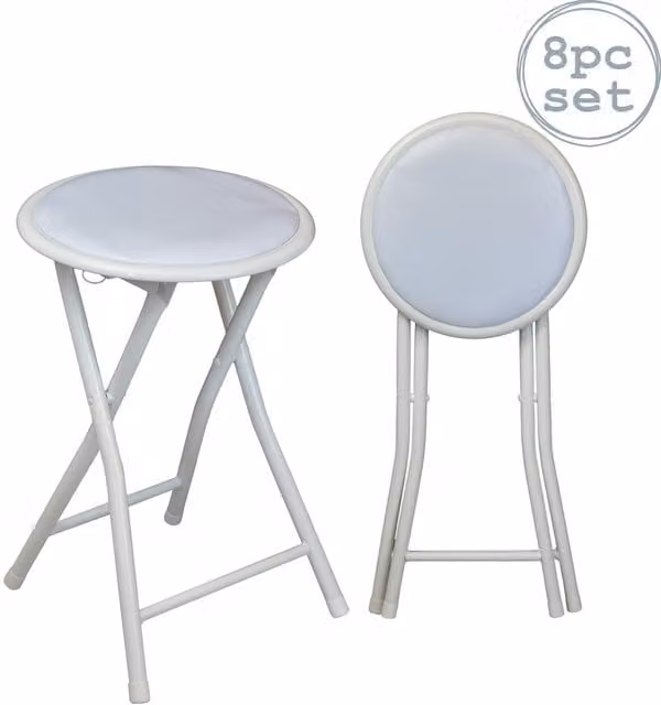 Harbour Housewares Pack of 8 Padded Folding Stools in White