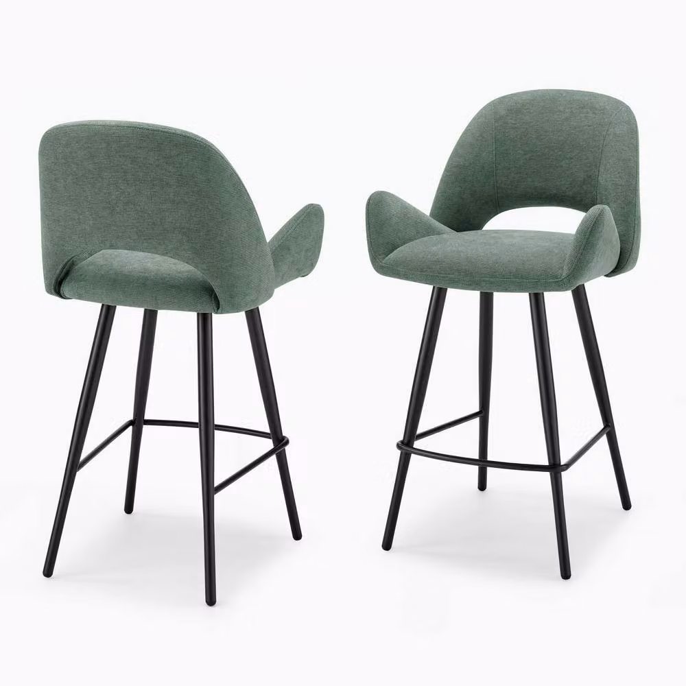 FurnitureboxUK Set of 2 Layla Mid-Century Green Fabric Bar Chairs with Metal Legs – 2