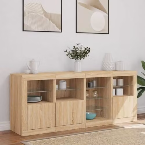 vidaXL Modern Sideboard with Integrated LED Lights in Brown Sonoma Oak, W/D/H: 164 x 37 x 67 cm – 1