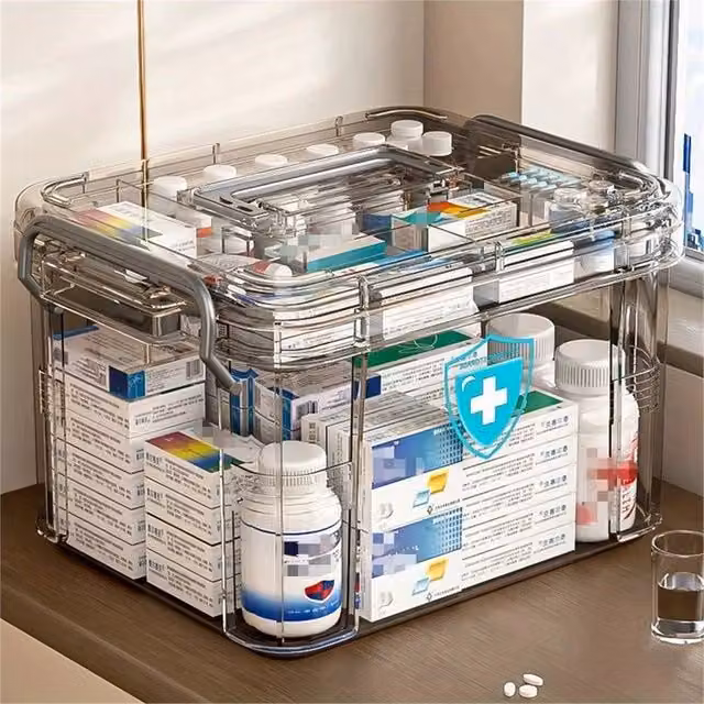 Nordara Large Capacity First Aid and Medicine Storage Box Case in Grey and Transparent Plastic with Handles – 1