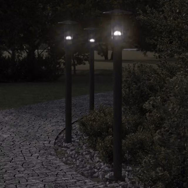 Berkfield Home Set of 3 Black Stainless Steel Outdoor Floor Bollard Lamps, Height: 100 cm – 1