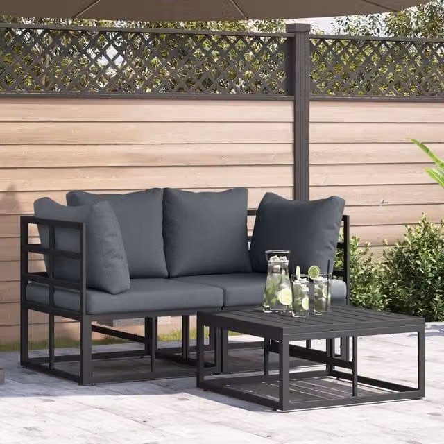 Berkfield Home 3 Piece Garden Sofa Set in Black with Powder Coated Aluminium Frame, W/D/H: 70 x 70 x 32 cm