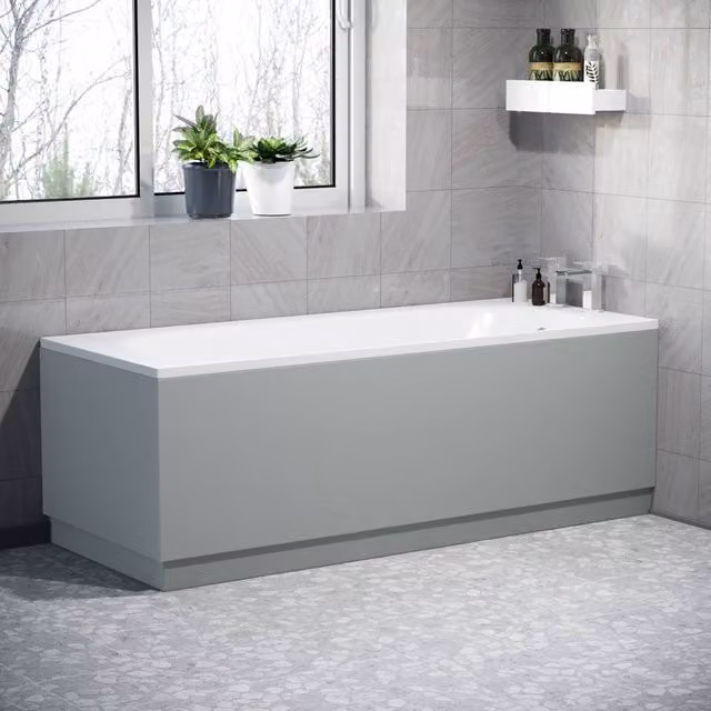 Nes Home Waterproof Acrylic Bath Panels in Matt Grey, W: 1800 mm, D: 800 mm – 1