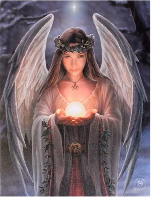 Anne Stokes Yule Angel Canvas Plaque in Grey and Multicolour, W: 19 cm, H: 25 cm