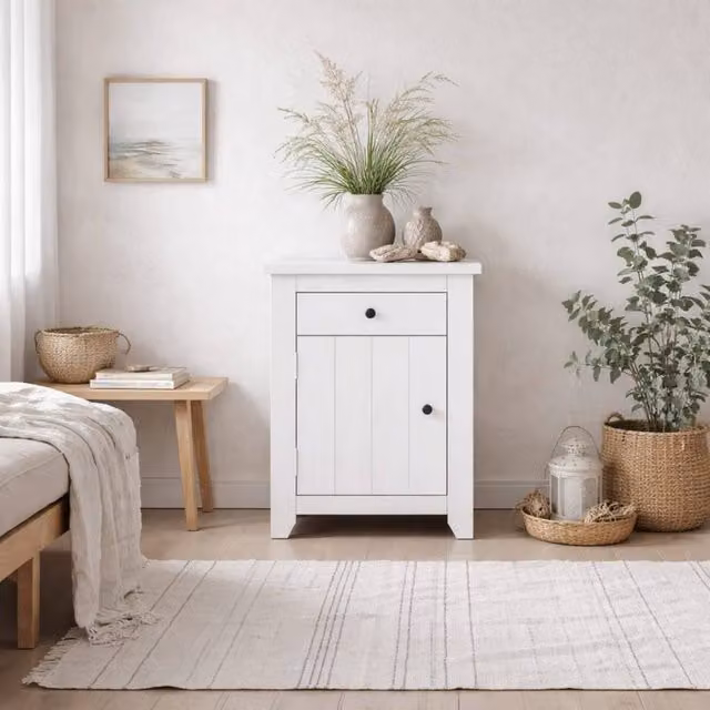 Wyld Haus Tralee White Washed Pine Bedside Cabinet