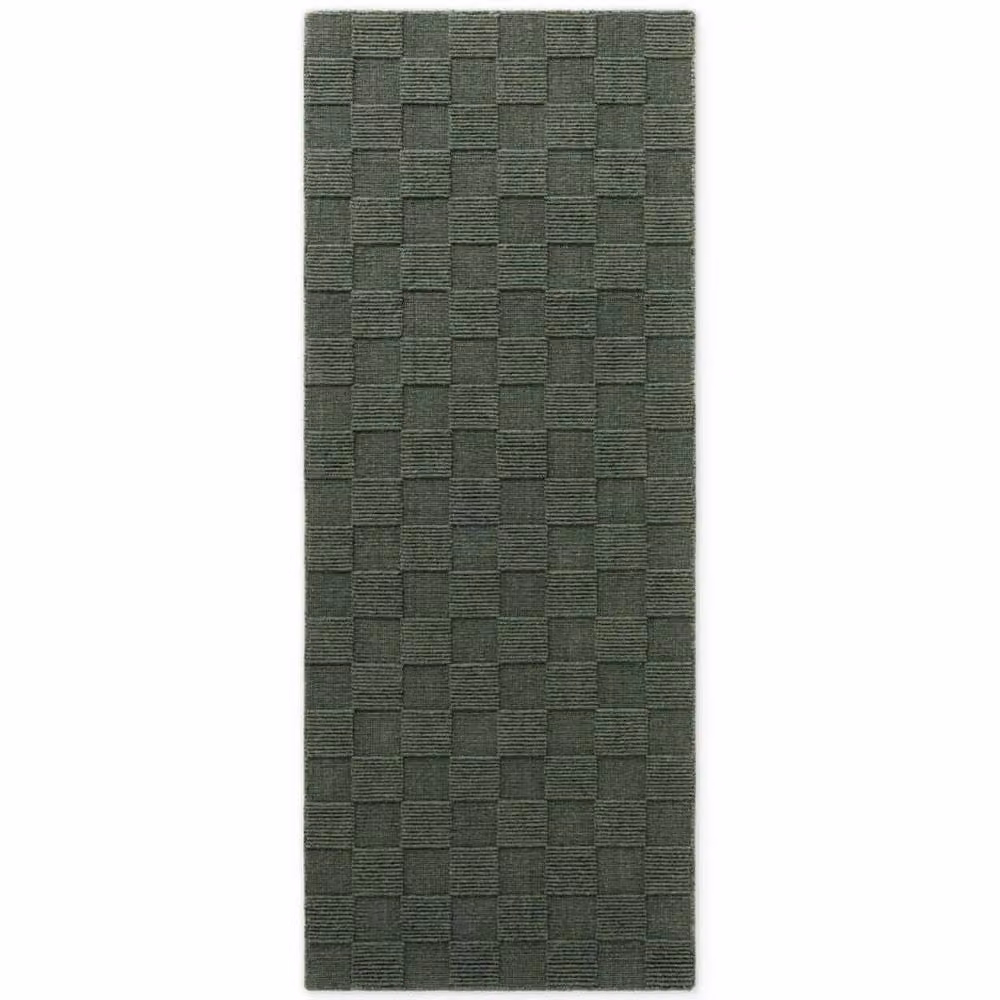 THE RUGS Scala Handwoven Wool Geometric Checkered Rug in Green, W: 160 cm, D: 230 cm – 2