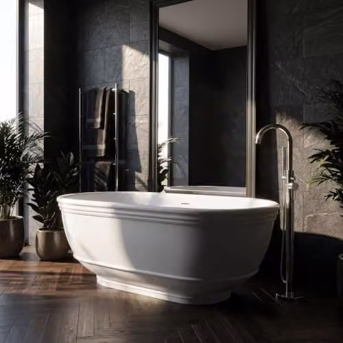 Balterley Rushton Luxury Contemporary Freestanding Oval Double Ended Bath Tub, Polished White, W: 1745 mm, D: 895 mm – 2