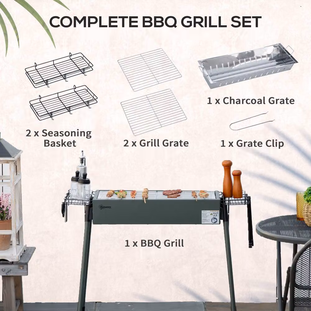 Rolipo Portable Charcoal BBQ Grill with Baskets and Hooks, Green – 4