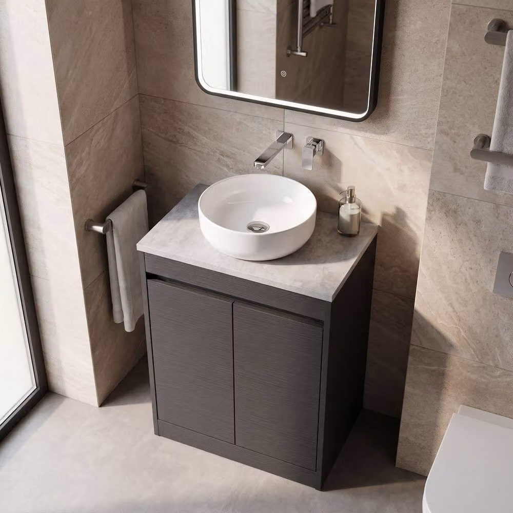 Balterley Modern 2 Door Freestanding Bathroom Vanity Unit with Worktop, Grey, W/D/H: 60.0 x 39.5 x 83.5 cm – 2