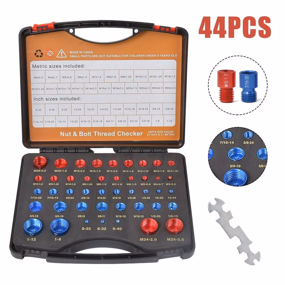 KORVIXA 50-Piece Nut and Bolt Thread Checker in Red – 3