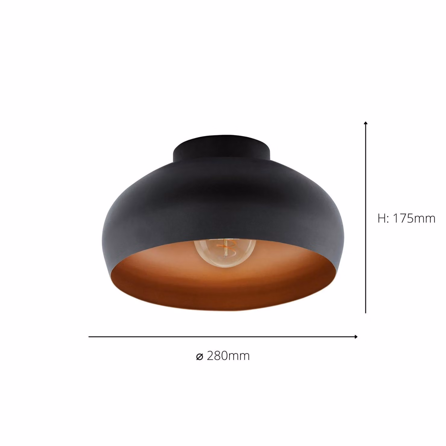 Eglo Mogano 2 Domed Copper and Black Semi-Flush Ceiling Light – 3