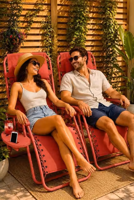 Neo Zero Gravity Recliner Garden Sun Loungers in Coral