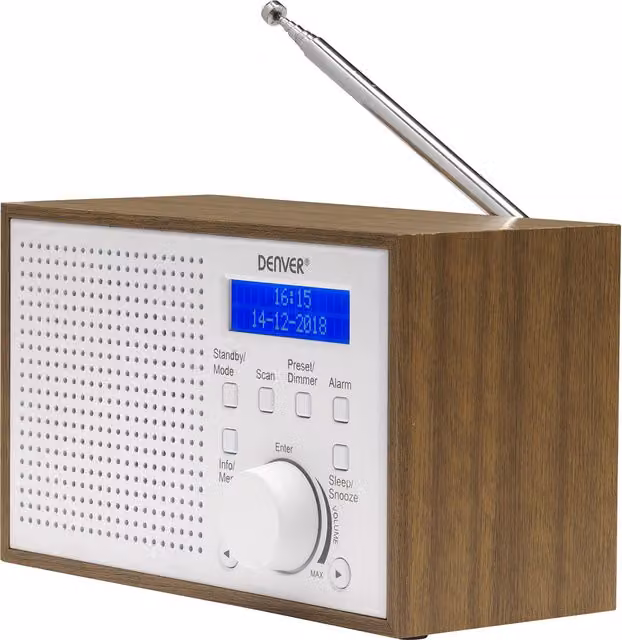 Denver Digital DAB and FM Portable Radio with Dual Alarm Clock, White