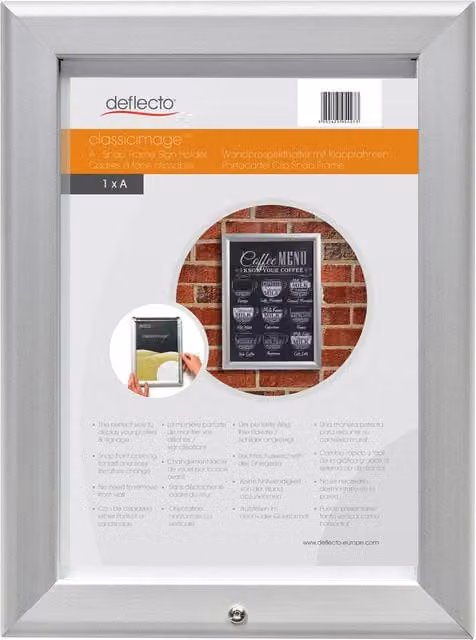 Deflecto A4 Single Lockable Snap Frame in Silver Metal