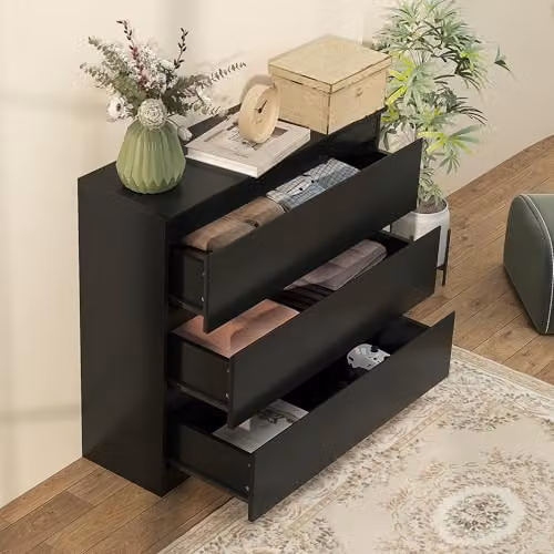 HOMCOM 3-Drawer Chest of Drawers Storage Cabinet in Black, W: 80 cm, D: 39 cm, H: 73 cm – 5