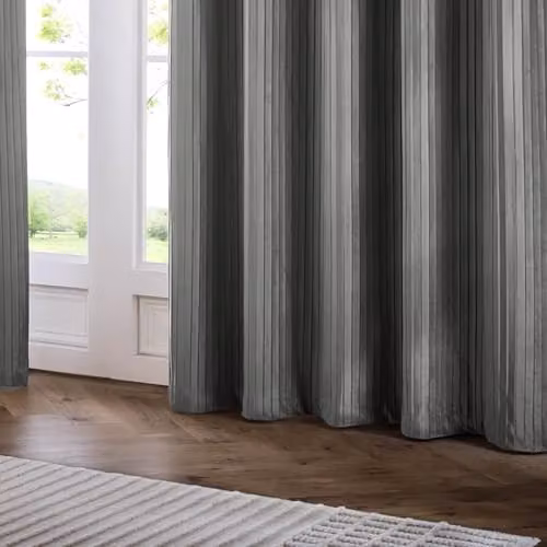 Paoletti Corinthian Velvet Eyelet Curtain Pair in Grey, W: 117 cm, H: 137 cm – 5