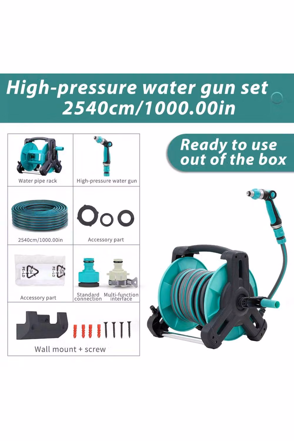 Living and Home Portable Garden Watering Hose Reel Set, Green, W/D/H: 34.0 x 30.0 cm – 3